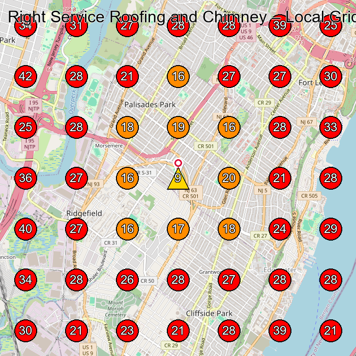 Right Service Roofing and Chimney GeoGrid visibility map for Roofing Contractor in Fort Lee